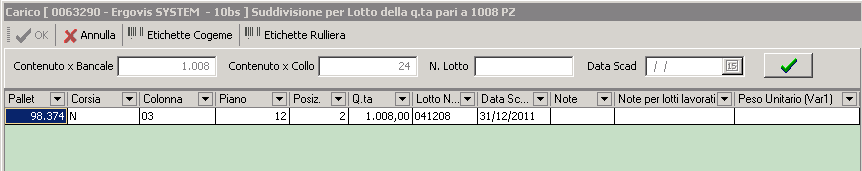 Peso unitario del lotto